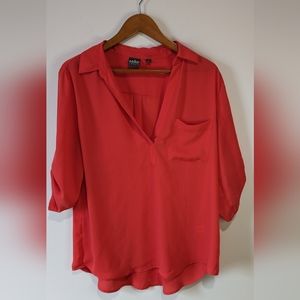 New York & Co. Dark Coral V-Neckline Blouse with Front Pocket